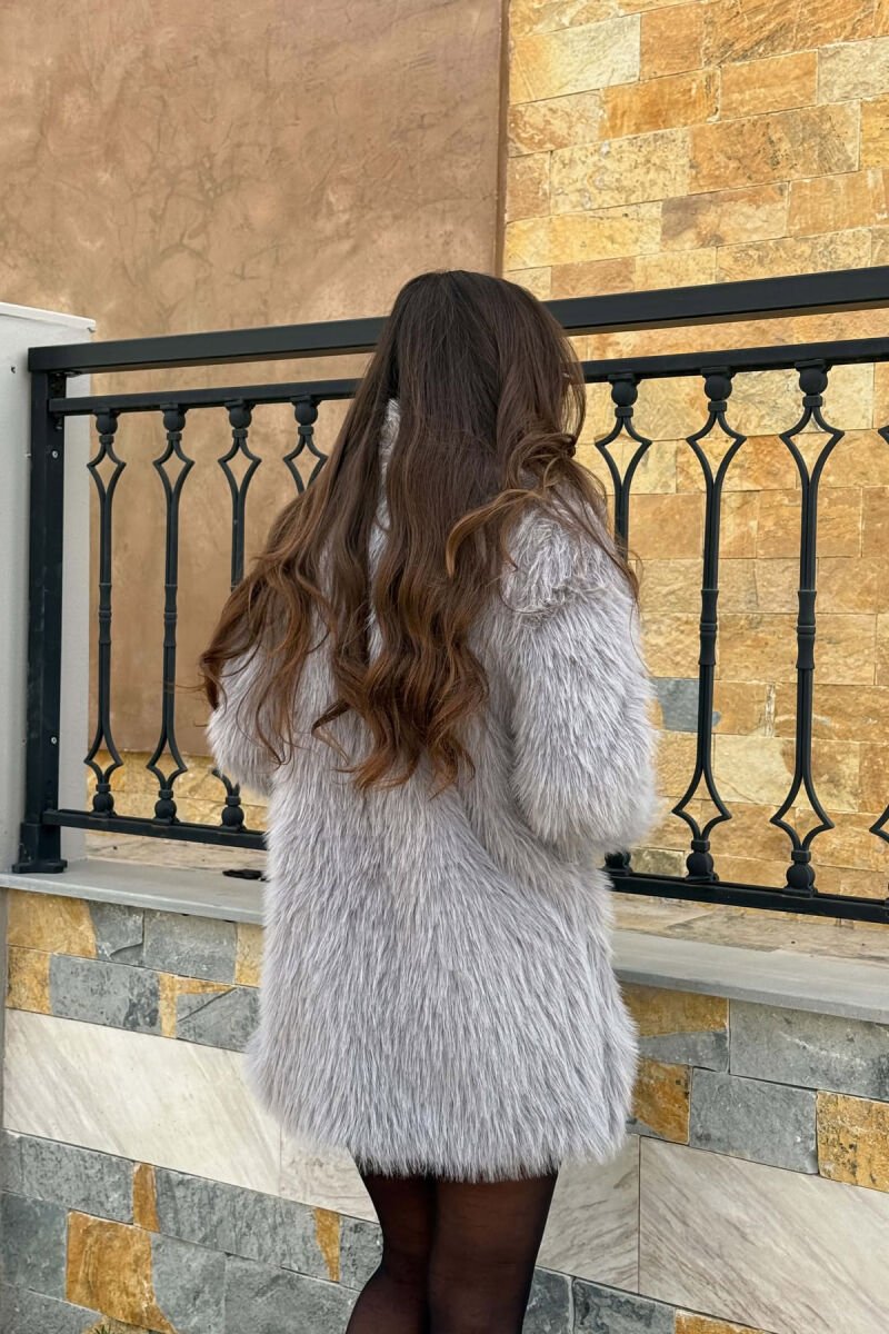 ONE COLOR FAUX FUR WOMAN COAT GREY/GRI - 3