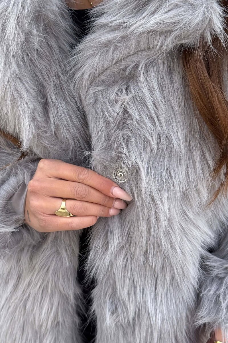 ONE COLOR FAUX FUR WOMAN COAT GREY/GRI - 4