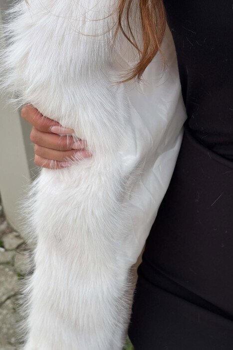 ONE COLOR FAUX FUR WOMAN COAT WHITE-E BARDHE - 5