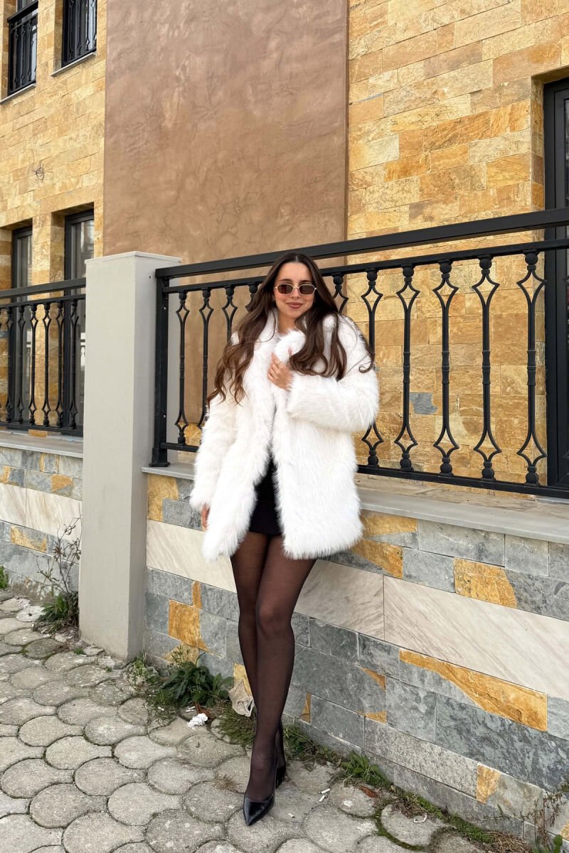 ONE COLOR FAUX FUR WOMAN COAT WHITE-E BARDHE - 7