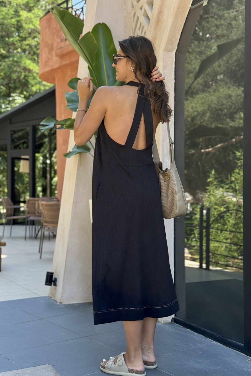 OPEN BACK ONE COLOR LONG WOMEN DRESS BLACK/ E ZEZE - 7