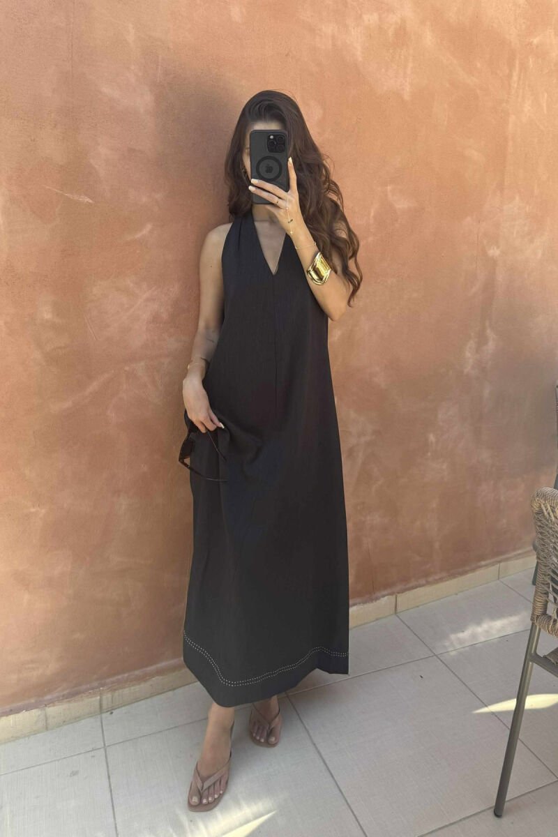 OPEN BACK ONE COLOR LONG WOMEN DRESS BLACK/ E ZEZE - 1