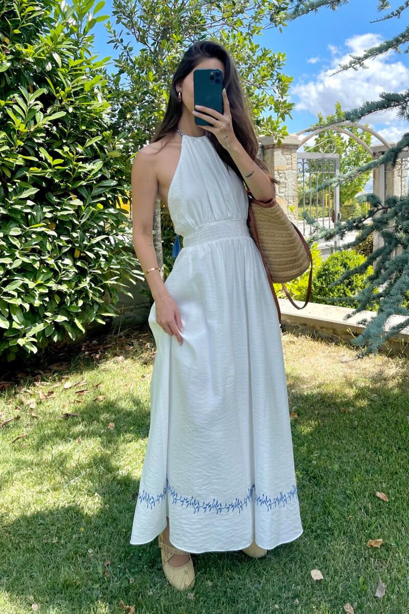 OPEN BACK ONE COLOR LONG WOMEN DRESS WHITE-E BARDHE - 1