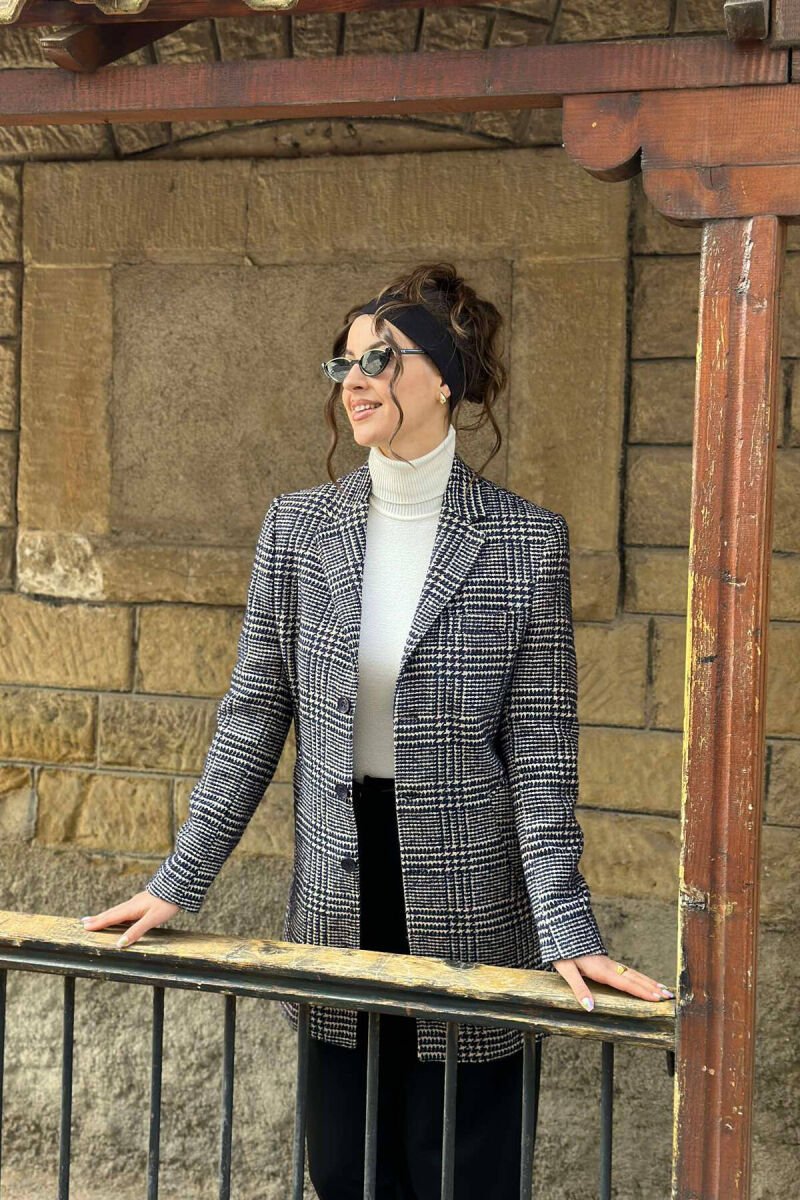 OPEN COLLAR TWO POCKET WOMEN COAT BLUE-WHITE/BLBA - 1