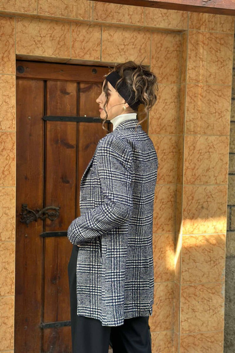 OPEN COLLAR TWO POCKET WOMEN COAT BLUE-WHITE/BLBA - 3