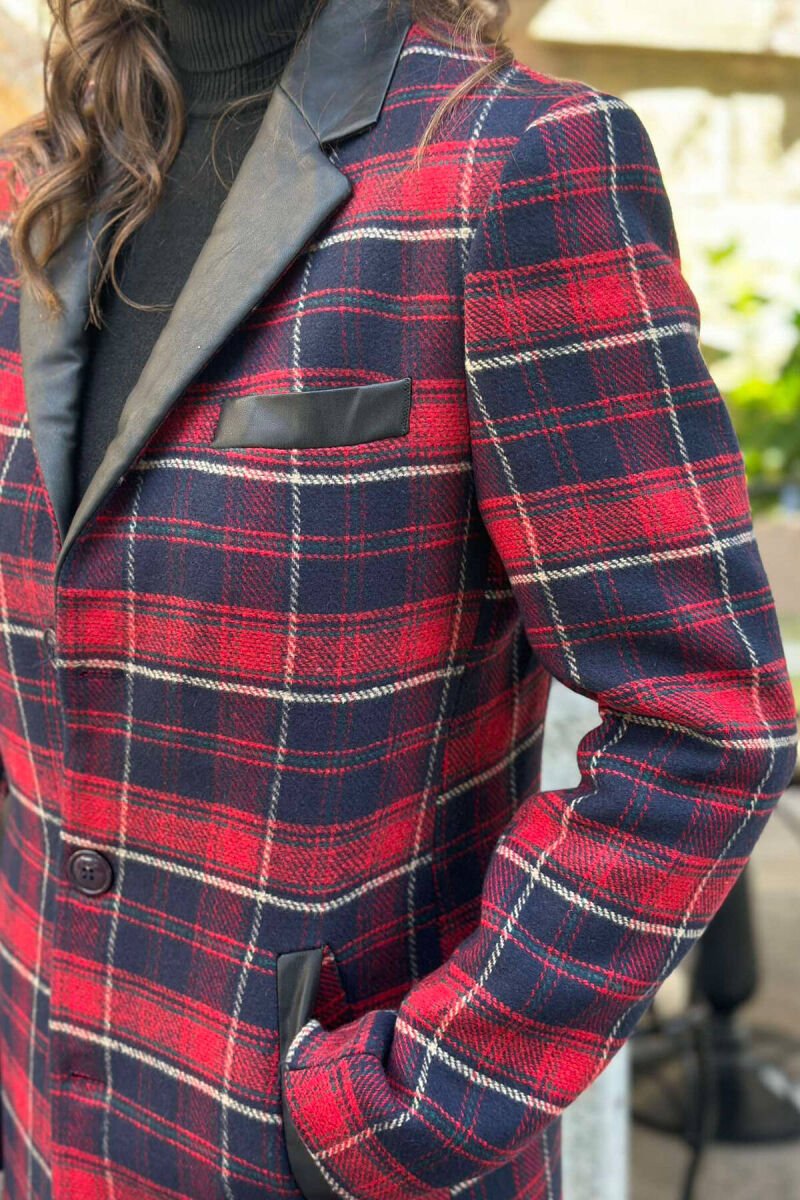 OPEN COLLAR WOMEN COAT RED-BLACK/KUZE - 3
