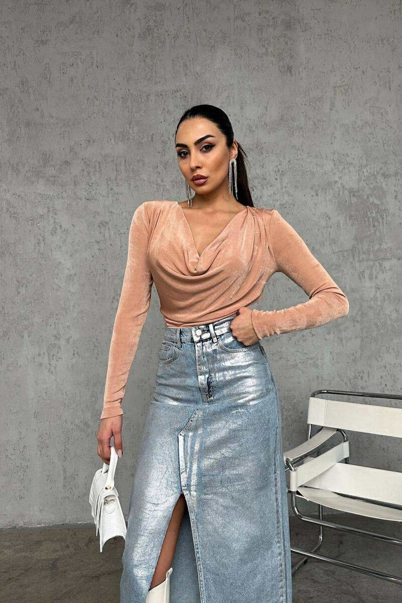 OPEN NECK ONE COLOR ELASTIC WOMEN BODY BEIGE/BEZHE - 1