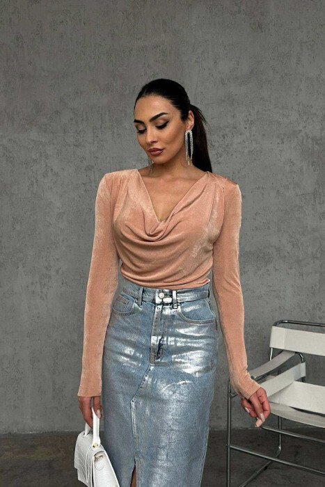 OPEN NECK ONE COLOR ELASTIC WOMEN BODY BEIGE/BEZHE - 3