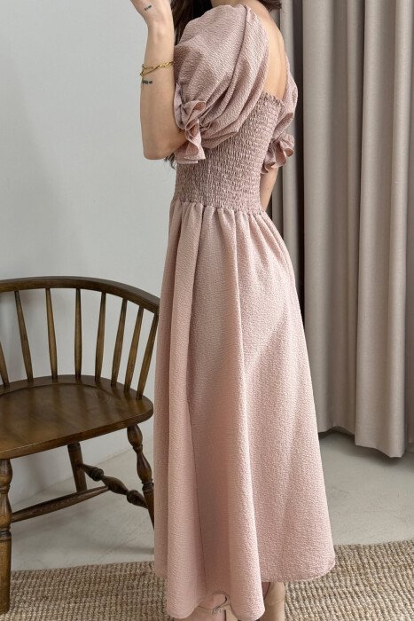 OPEN NECK ONE COLOR WOMEN DRESS BEIGE/BEZHE - 4