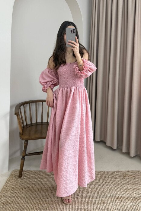 OPEN NECK ONE COLOR WOMEN DRESS POWDER/PUDER - 1