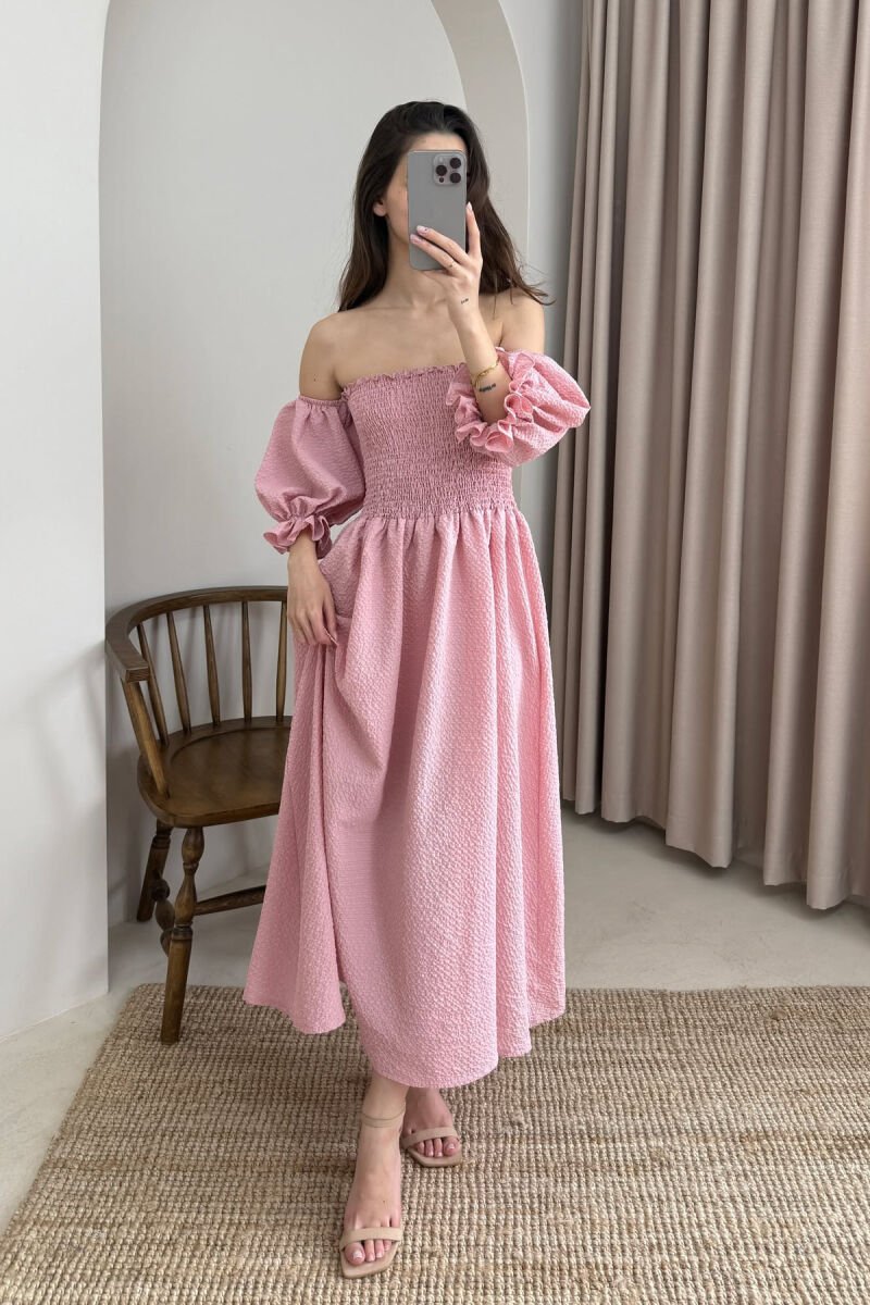 OPEN NECK ONE COLOR WOMEN DRESS POWDER/PUDER - 2
