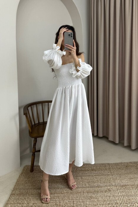 OPEN NECK ONE COLOR WOMEN DRESS WHITE-E BARDHE 