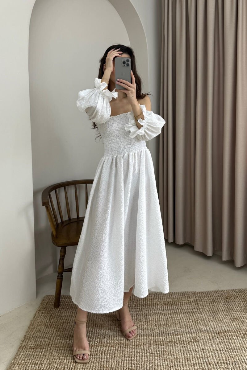 OPEN NECK ONE COLOR WOMEN DRESS WHITE-E BARDHE - 1