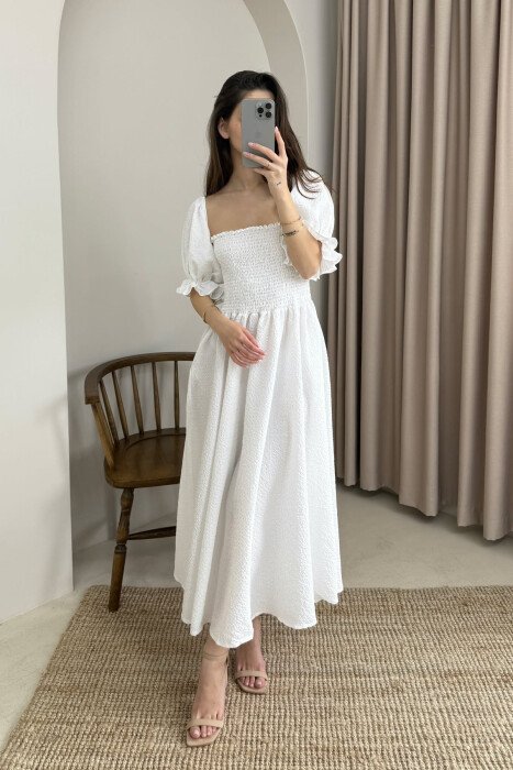 OPEN NECK ONE COLOR WOMEN DRESS WHITE-E BARDHE - 2