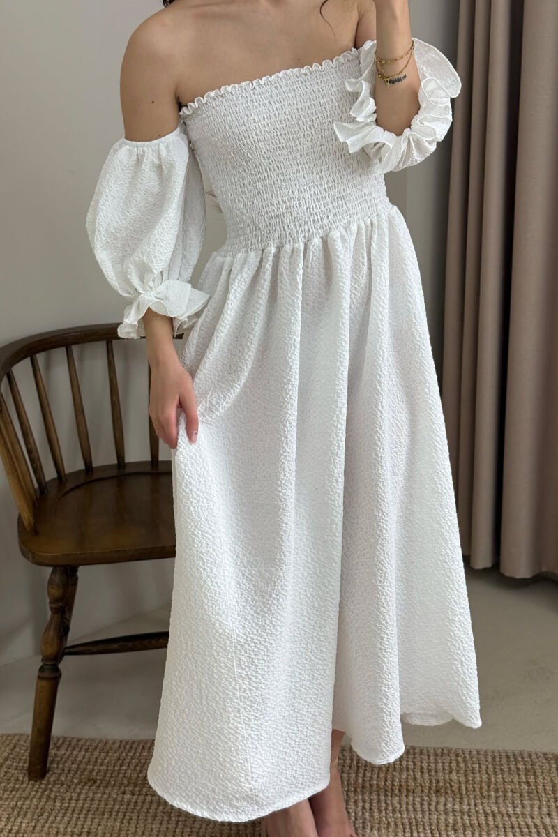 OPEN NECK ONE COLOR WOMEN DRESS WHITE-E BARDHE - 3