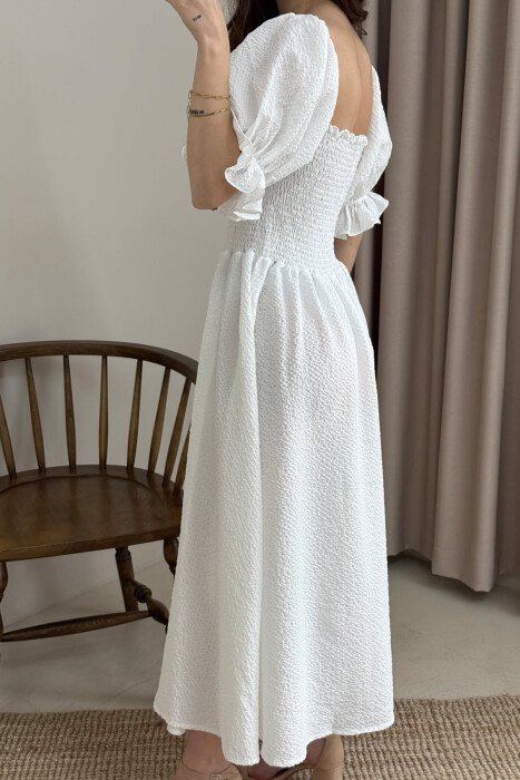 OPEN NECK ONE COLOR WOMEN DRESS WHITE-E BARDHE - 4