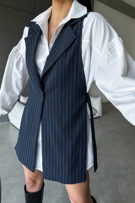 OPEN SIDES STRIPED DESIGN WOMEN VEST DARK BLUE/BEE - KLAUDIO FASHION