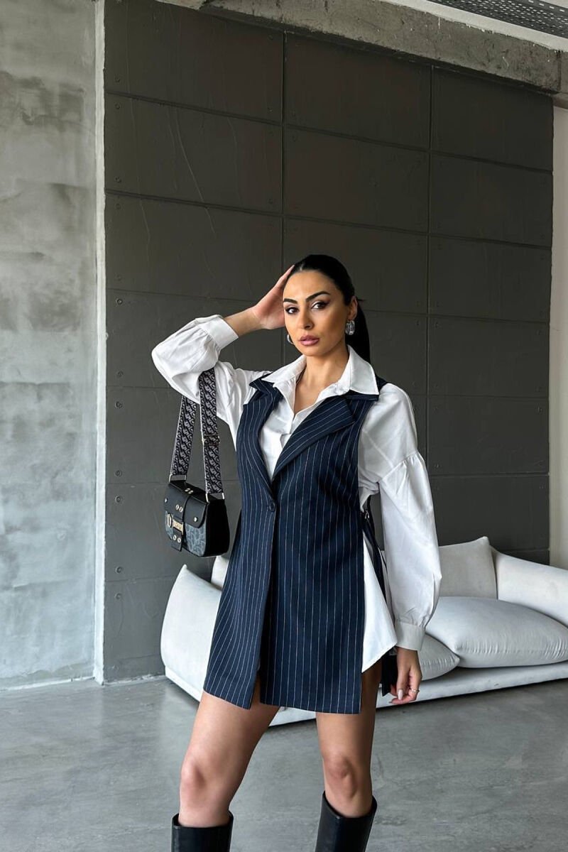 OPEN SIDES STRIPED DESIGN WOMEN VEST DARK BLUE/BEE - 2