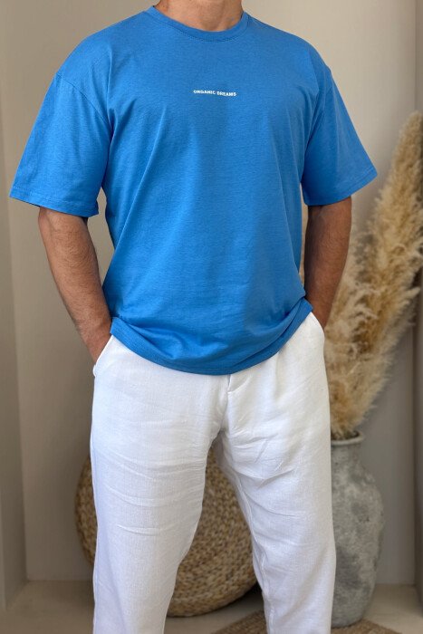 ORGANIC DREAMS WRITTING SIMPLE MEN T-SHIRT BLUE/BLU - 