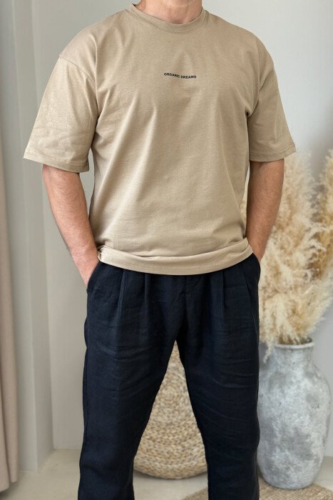ORGANIC DREAMS WRITTING SIMPLE MEN T-SHIRT LIGHT BROWN/KAZB - 