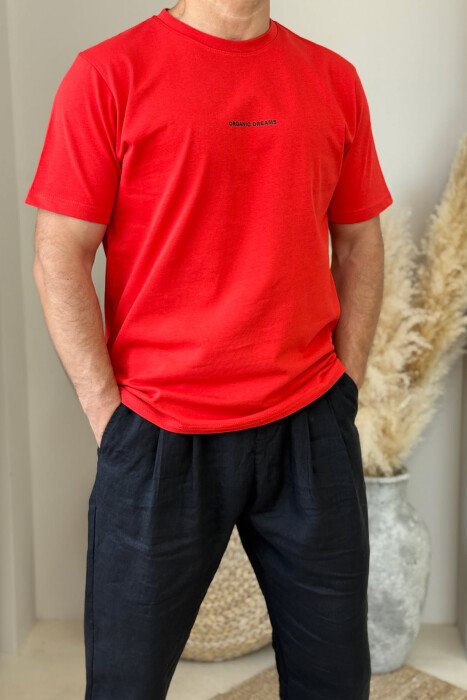ORGANIC DREAMS WRITTING SIMPLE MEN T-SHIRT RED/E KUQE - 