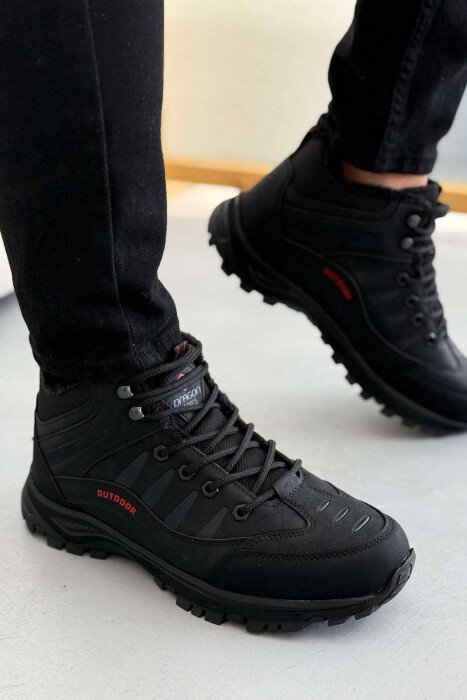 OUTDOOR TRAIL FLUFFY LACING MEN SEMIANKLE SNEAKERS BLACK-RED/ZEKU - KLAUDIO FASHION