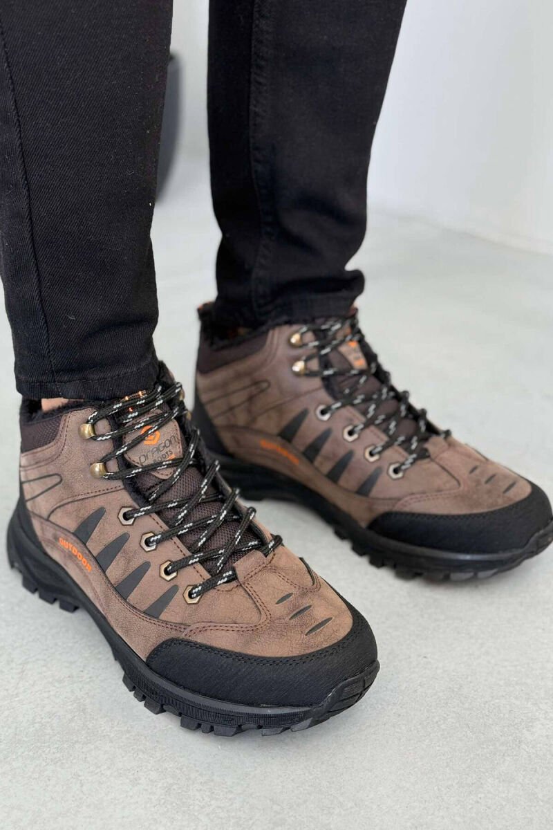 OUTDOOR TRAIL FLUFFY LACING MEN SEMIANKLE SNEAKERS BROWN/KAFE - 1