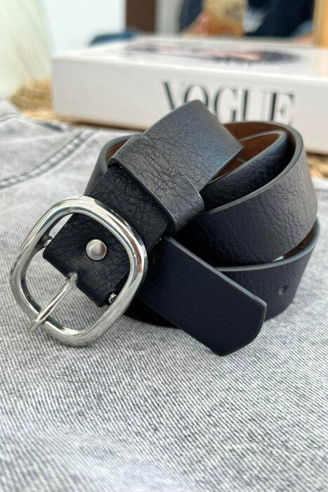 OVAL BUCKLE DESIGN WOMEN BELT BLACK/ E ZEZE - KLAUDIO FASHION