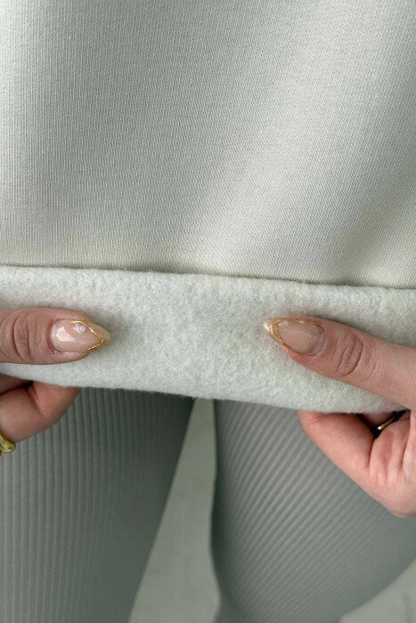 OVERSIZE FRONT SMALL WRITTING FLUFFY WOMEN SWEATSHIRT CREAM/KREM - 5