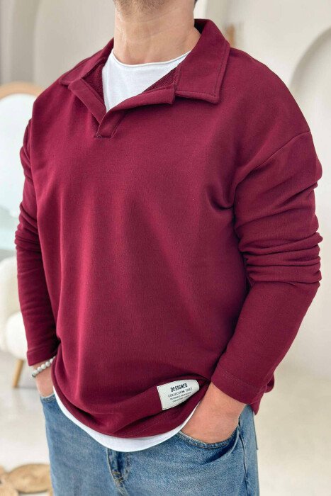 OVERSIZE POLO NECK COTTON MEN SWEATSHIRT BURGUNDY/VISHNJE - 1