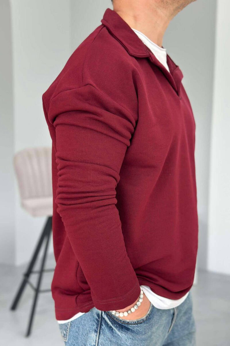 OVERSIZE POLO NECK COTTON MEN SWEATSHIRT BURGUNDY/VISHNJE - 2