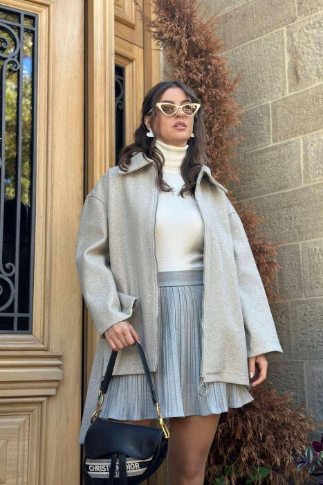 OVERSIZE ZIPPER ONE COLOR WOMEN COAT GREY/GRI - 2