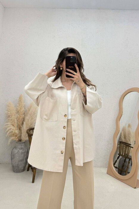 OVERSIZED WOMAN JACKET CREAM/KREM - 1