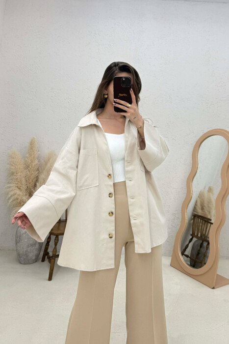 OVERSIZED WOMAN JACKET CREAM/KREM - 3