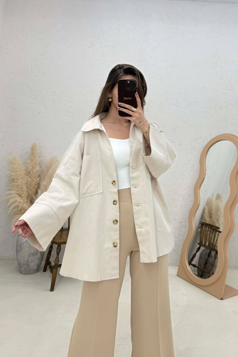 OVERSIZED WOMAN JACKET CREAM/KREM - 3