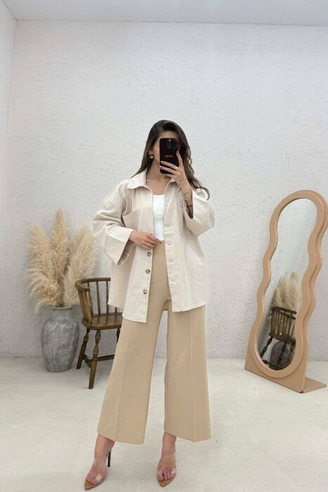 OVERSIZED WOMAN JACKET CREAM/KREM - 4