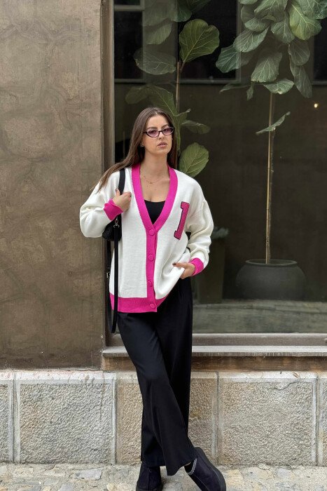 P LETTER SIMPLE WOMEN CARDIGAN FUCHSIA-WHITE/CIK-BA - 