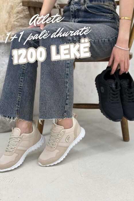 PACK OF 2 PIECES SIMPLE EVERYDAY ONE COLOR WOMEN SNEAKERS BLACK-BEIGE/ZEBE - KLAUDIO FASHION