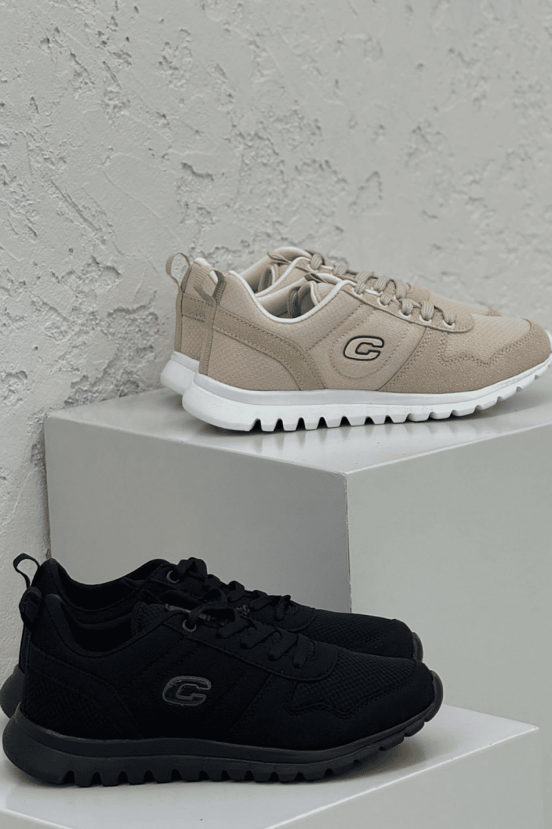 PACK OF 2 PIECES SIMPLE EVERYDAY ONE COLOR WOMEN SNEAKERS BLACK-BEIGE/ZEBE - 2