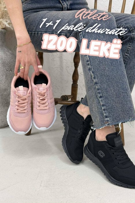 PACK OF 2 PIECES SIMPLE EVERYDAY ONE COLOR WOMEN SNEAKERS BLACK+POWDER - KLAUDIO FASHION