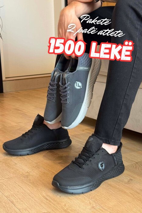PACK OF 2 PIECES SIMPLE LACING MEN SNEAKERS BLACK+DARK GREY/ZEZE+GRI ERRET - KLAUDIO FASHION