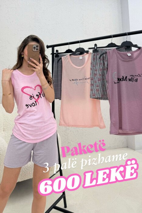 PACK OF 3 PIECE TANK TOP+ SHORTS WOMEN PYJAMAS MULTIPLE/SHNGJ - 
