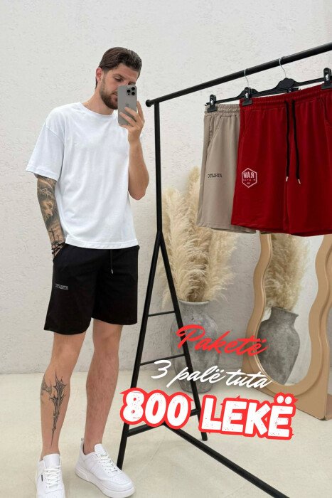 PACK OF 3 PIECE WRITTING ONE COLOR MEN SHORT SWEATPANTS BLACK+BEIGE+RED/ZE+BZH+KU - KLAUDIO FASHION