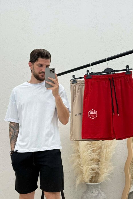 PACK OF 3 PIECE WRITTING ONE COLOR MEN SHORT SWEATPANTS BLACK+BEIGE+RED/ZE+BZH+KU - 2