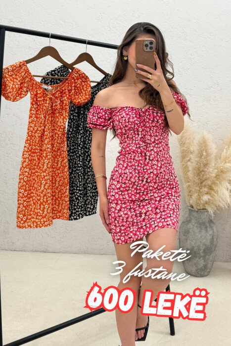 PAKETE ME 3 FUSTANE ME DIZAJN LULESH PER FEMRA SHUME NGJYRESH - KLAUDIO FASHION