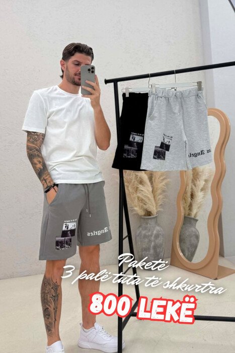 PACK OF 3 PIECES FRONT IMAGE & WRITTINGS MEN SHORT SWEATPANTS MULTIPLE/SHNGJ - KLAUDIO FASHION