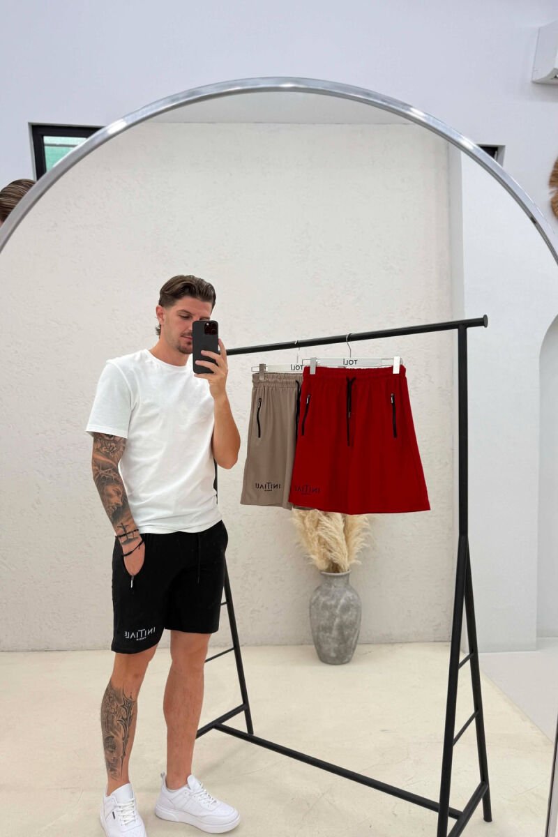 PACK OF 3 PIECES INITIALE PARIS WRITTING MEN SHORT SWEATPANTS BLACK+BEIGE+RED/ZE+BZH+KU - 2