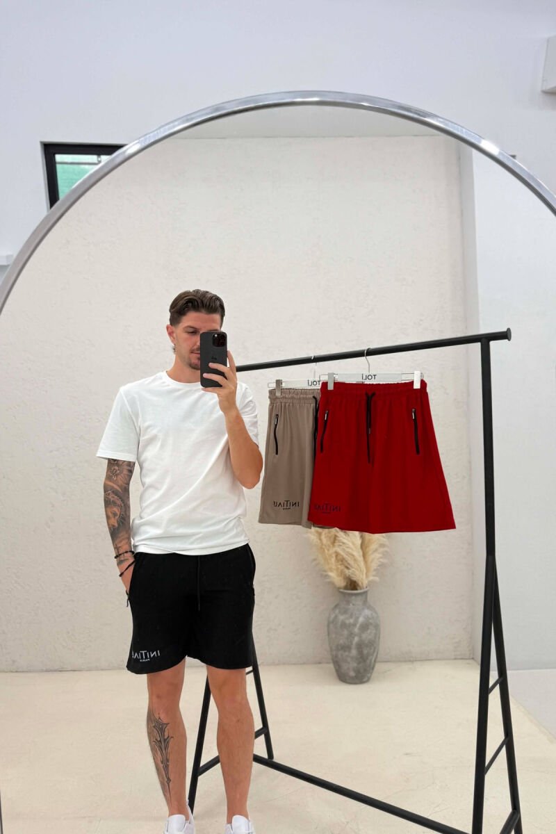 PACK OF 3 PIECES INITIALE PARIS WRITTING MEN SHORT SWEATPANTS BLACK+BEIGE+RED/ZE+BZH+KU - 3