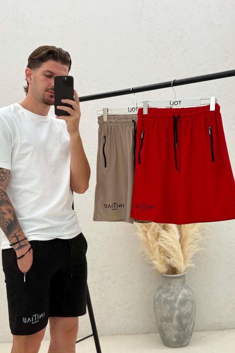 PACK OF 3 PIECES INITIALE PARIS WRITTING MEN SHORT SWEATPANTS BLACK+BEIGE+RED/ZE+BZH+KU - 4