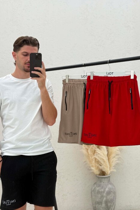 PACK OF 3 PIECES INITIALE PARIS WRITTING MEN SHORT SWEATPANTS BLACK+BEIGE+RED/ZE+BZH+KU - 5